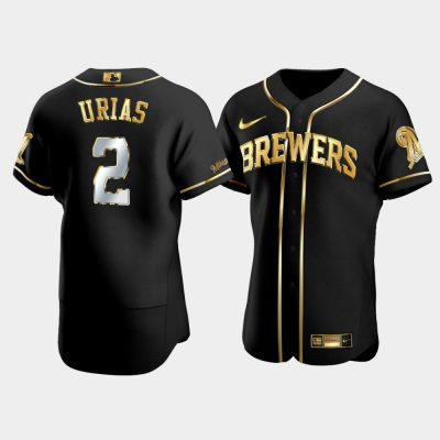 Milwaukee Brewers #2 Luis Urias Mlb Golden Brandedition Black Jersey Gift  For Brewers Fans - Dingeas