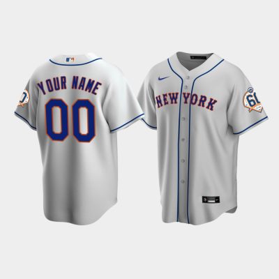 Men New York Mets Custom 60th Anniversary Replica Gray Jersey