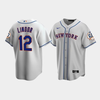 Men New York Mets Francisco Lindor 60th Anniversary Replica Gray Jersey