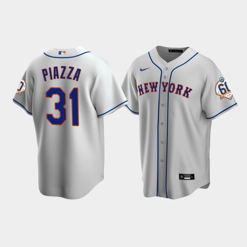 Men New York Mets Mike Piazza 60th Anniversary Replica Gray Jersey