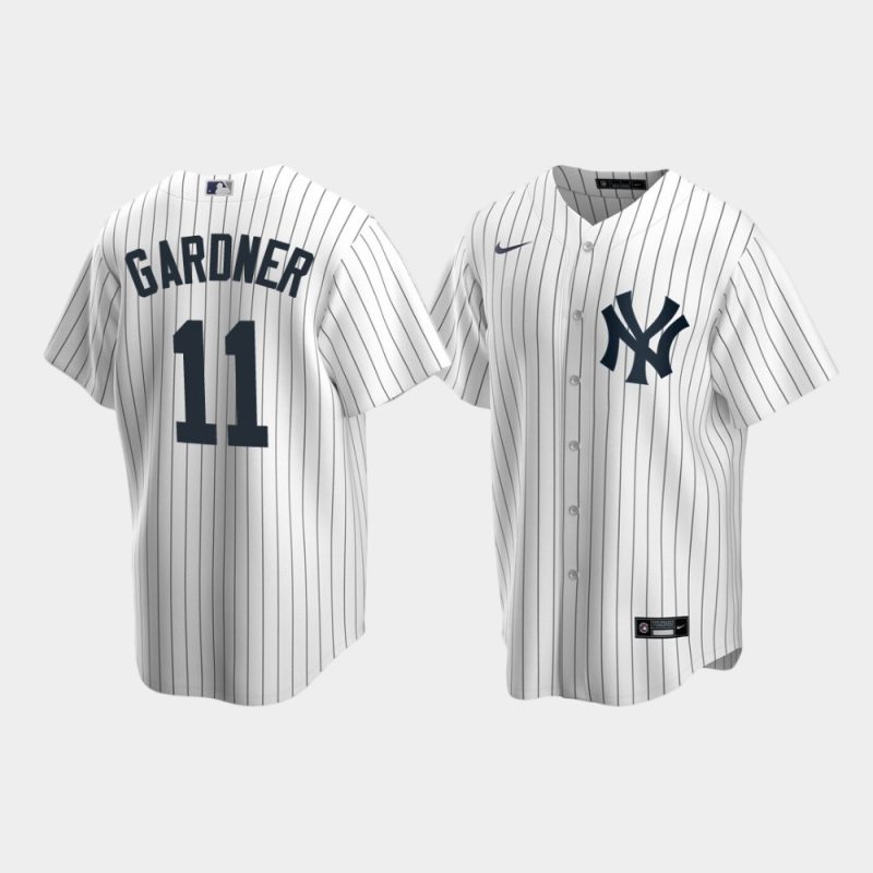 Men New York Yankees #11 Brett Gardner White Replica Home Jersey