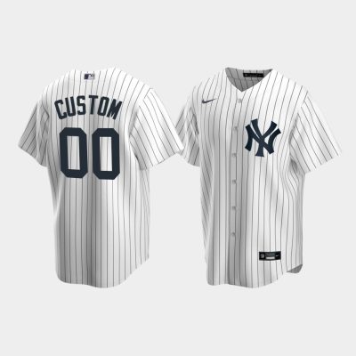 Men New York Yankees Custom Replica Home White Jersey