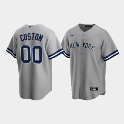 Men New York Yankees Custom Replica Road Gray Jersey