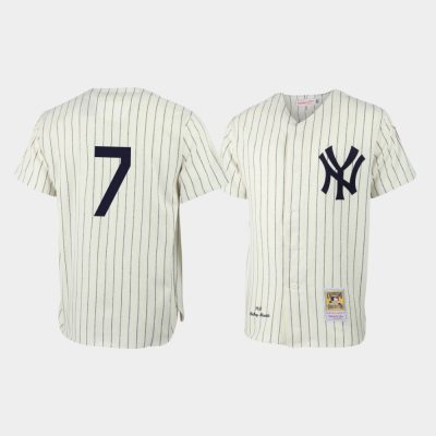Men New York Yankees Mickey Mantle Cream Throwback Mitchell & Ness Jersey