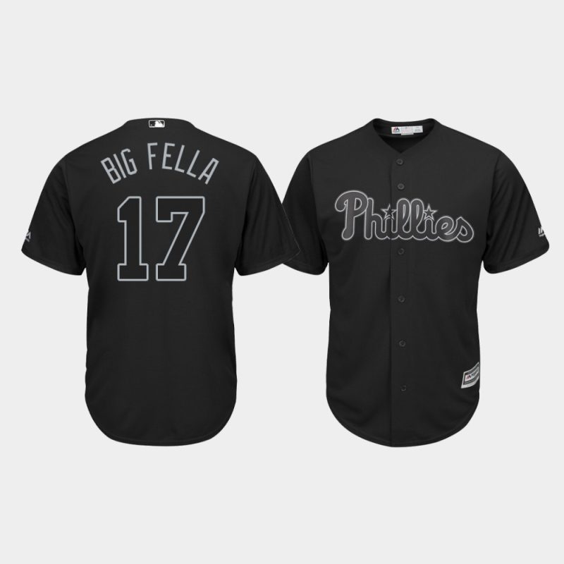 Men Philadelphia Phillies #17 Rhys Hoskins 2019 Players Weekend Big Fella Black Replica Jersey