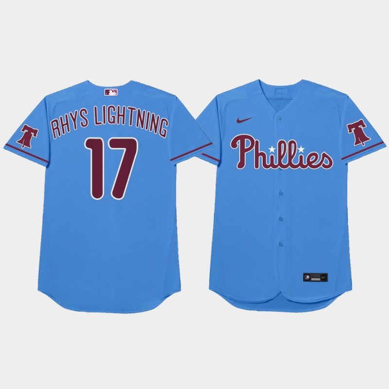 Men Philadelphia Phillies #17 Rhys Hoskins 2021 MLB Players Weekend Nickname Light Blue Jersey