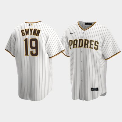 Men San Diego Padres #19 Tony Gwynn White Brown Replica Home Jersey