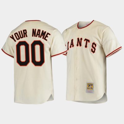 Men San Francisco Giants #00 Custom Cream 1954 Home Cooperstown Collection Jersey