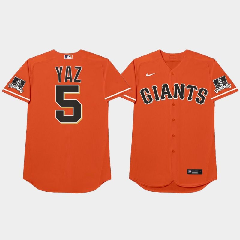 Men San Francisco Giants #5 Mike Yastrzemski 2021 MLB Players Weekend Nickname Orange Jersey