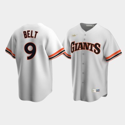 Men San Francisco Giants #9 Brandon Belt Cooperstown Collection Home White Jersey