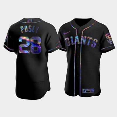 Men San Francisco Giants Buster Posey Black Iridescent Logo Holographic Limited Jersey