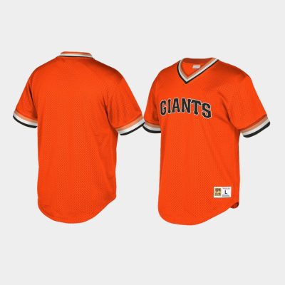 Men San Francisco Giants Cooperstown Collection Mesh Wordmark V-Neck Orange Mitchell & Ness Jersey