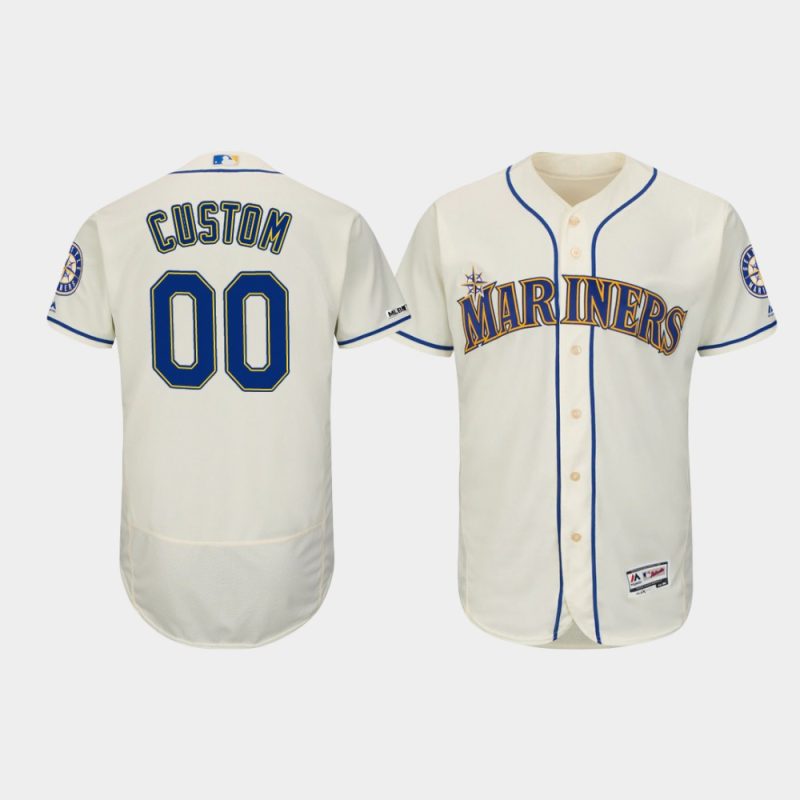 Men Seattle Mariners #00 Custom Cream Flex Base Collection Player Jersey