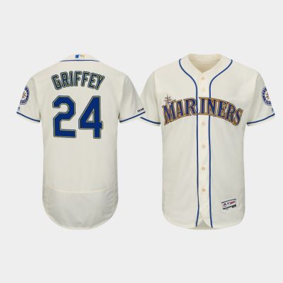 Men Seattle Mariners #24 Ken Griffey Jr. Cream Flex Base Collection Player Jersey