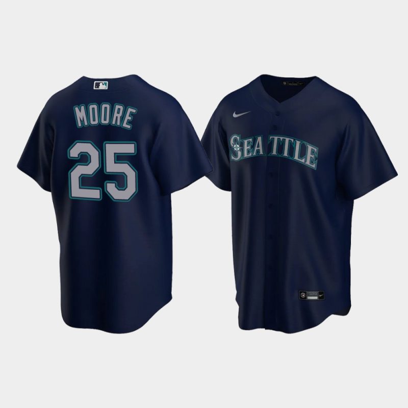 Men Seattle Mariners #25 Dylan Moore Navy Replica Alternate Jersey
