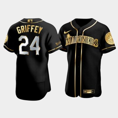 Men Seattle Mariners Ken Griffey Jr. #24 Black Golden Edition Jersey