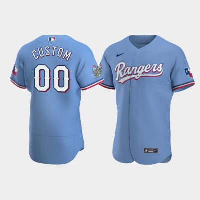 Men Texas Rangers #00 Custom Light Blue Alternate Jersey – The