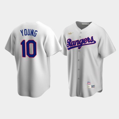 Men Texas Rangers #10 Michael Young Cooperstown Collection Home White Jersey