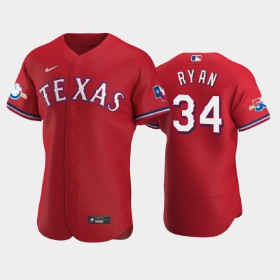 Men Texas Rangers Nolan Ryan Alternate Scarle 50th Anniversary Jersey