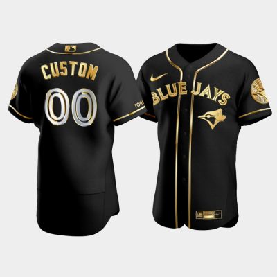 Men Toronto Blue Jays Custom #00 Black Gold Edition Jersey
