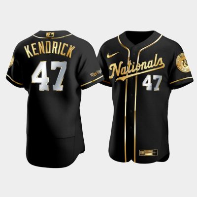 Men Washington Nationals Howie Kendrick #47 Black Gold Edition Jersey