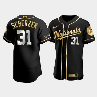 Men Washington Nationals Max Scherzer #31 Black Gold Edition Jersey