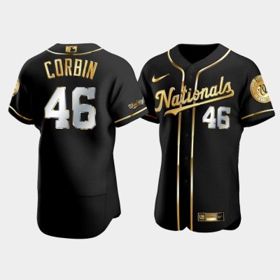 Men Washington Nationals Patrick Corbin #46 Black Gold Edition Jersey