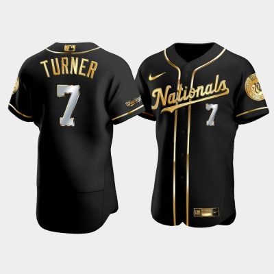 Men Washington Nationals Trea Turner #7 Black Gold Edition Jersey