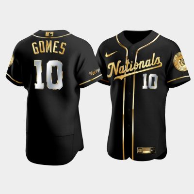 Men Washington Nationals Yan Gomes #10 Black Gold Edition Jersey