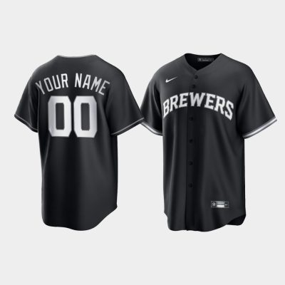 Milwaukee Brewers Custom Black White 2021 All Black Fashion Replica Jersey
