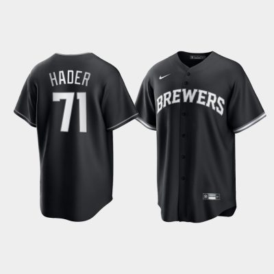 Milwaukee Brewers Josh Hader Black White 2021 All Black Fashion Replica Jersey