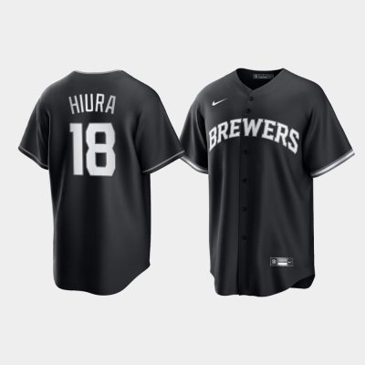 Milwaukee Brewers Keston Hiura Black White 2021 All Black Fashion Replica Jersey