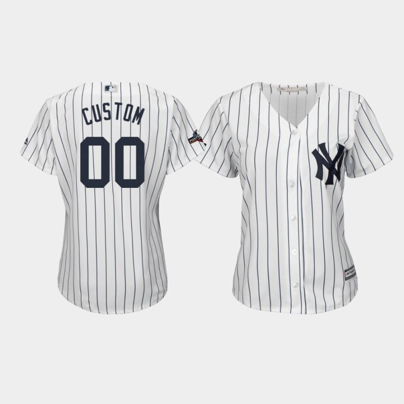 New York Yankees Women #00 Custom 2019 Postseason White Cool Base Jersey