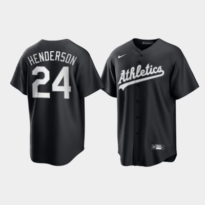 Oakland Athletics Rickey Henderson Black White 2021 All Black Fashion Replica Jersey