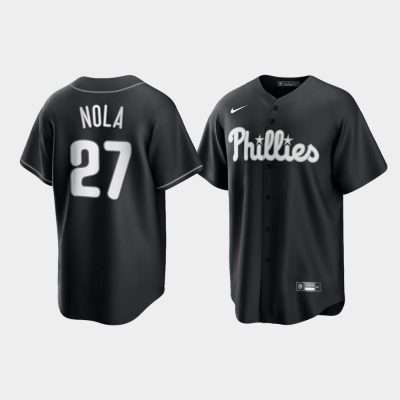 Philadelphia Phillies Aaron Nola Black White 2021 All Black Fashion Replica Jersey