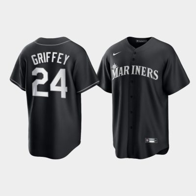 Seattle Mariners Ken Griffey Jr. Black White 2021 All Black Fashion Replica Jersey