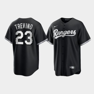 Texas Rangers Jose Trevino Black 2021 All Black Fashion Replica Jersey