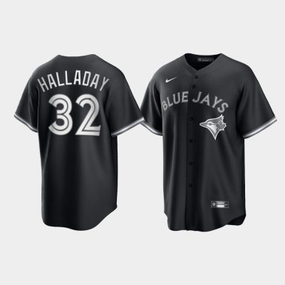 Toronto Blue Jays Roy Halladay Black White 2021 All Black Fashion Replica Jersey
