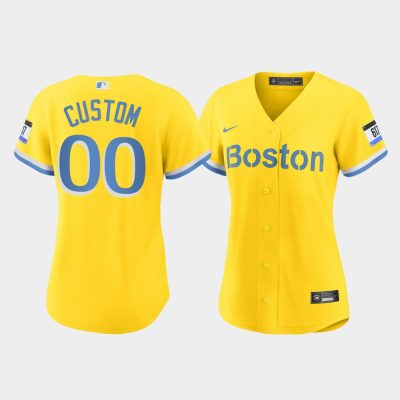 Women Boston Red Sox Custom #00 Gold 2021 City Connect Replica Jersey