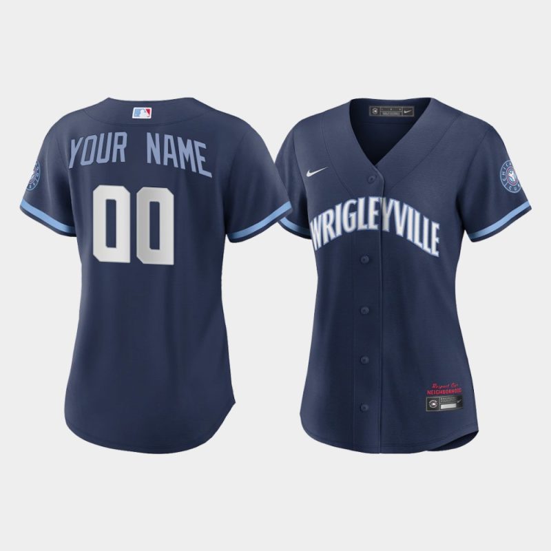 Women Chicago Cubs Custom #00 Navy 2021 City Connect Replica Jersey