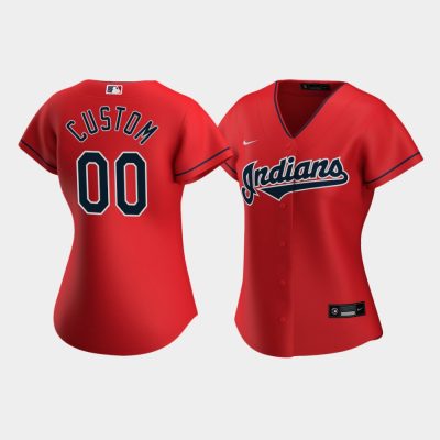 Women Cleveland Indians #00 Custom Red 2020 Replica Alternate Jersey