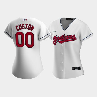Women Cleveland Indians #00 Custom White 2020 Replica Home Jersey