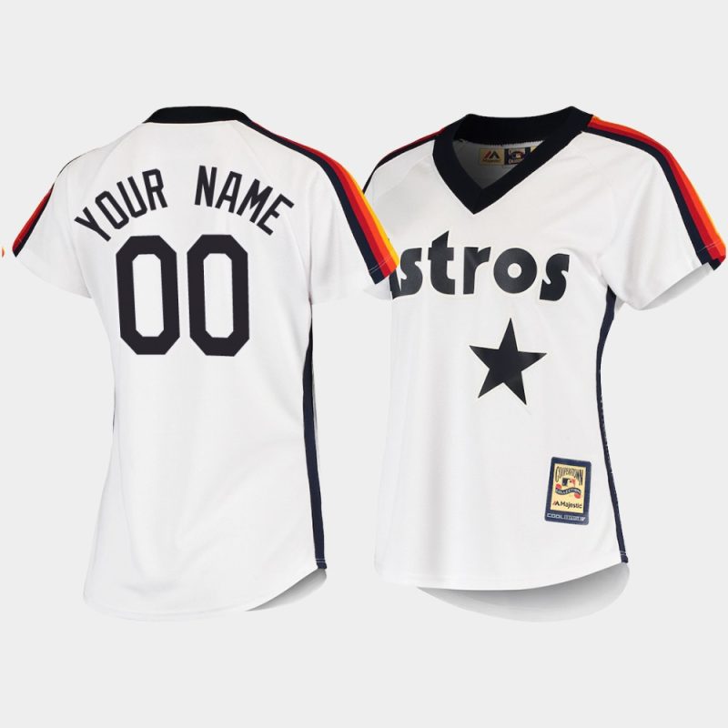 Women Houston Astros Custom #00 White Cooperstown Collection Home Jersey