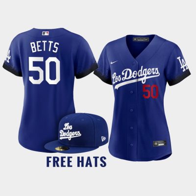 Women Los Angeles Dodgers Mookie Betts #50 Royal City Connect 2021 Free Hat Jersey