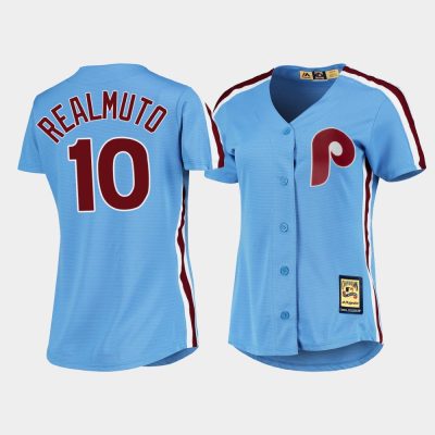Women Philadelphia Phillies J.T. Realmuto #10 Light Blue Cooperstown Collection Road Jersey
