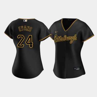 Women Pittsburgh Pirates Phillip Evans Replica Alternate Team Script Black Jersey