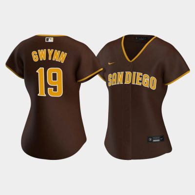 Women San Diego Padres Tony Gwynn #19 Brown Replica 2020 Road Jersey
