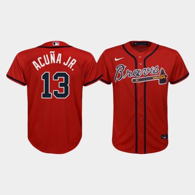 Youth Atlanta Braves Ronald Acuna Jr. #13 Red Replica Alternate Jersey