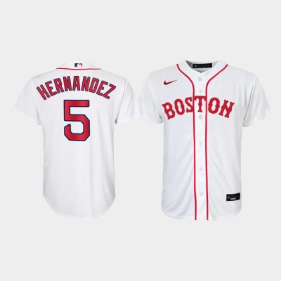 Youth Boston Red Sox Enrique Hernandez #5 White 2021 Patriots' Day Replica Jersey