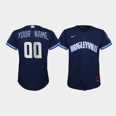 Youth Chicago Cubs Custom #00 Navy 2021 City Connect Replica Jersey